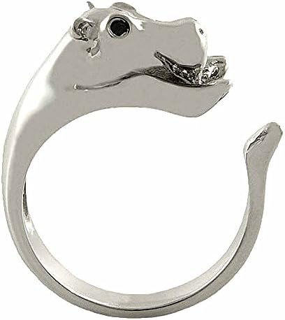 Enhanced Hippo Animal Wrap Ring White Gold-plated Shiny Silver Tone- Size 5