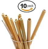 Organic Bamboo Straws with Coconut Fiber Brush 20cm 8" Drinking Biodegradable Reusable Kids and Adults - Set of 10 Assorted Sizes with Bag - Handcrafted Natural Alternative to Plastic By ROYZAZA