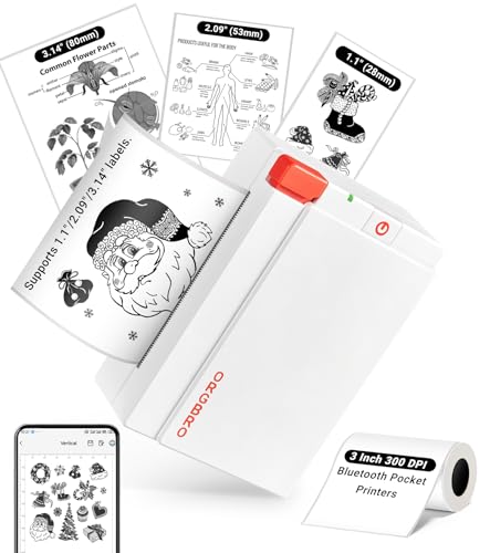 Mini Imprimante, X3 Thermique Bluetooth Imprimante Autocollante Portable, avec 1 Rouleau de Papier Thermique, 300DPI Petite Printer pour DIY Photos, Notes, Compatible iOS Android, Blanc