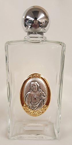 Sacred Heart of Jesus large holy water bottle in glass, 2" x 5" x 1.25".