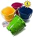 Matty's Toy Stop Beach Gear 7" Plastic Castle Mold Sand Buckets (Pails) with Easy Pour Spout and Handle Blue, Pink, Green & Yellow Party Set Bundle - 4 Pack