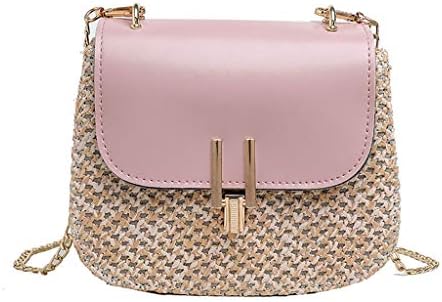 Qingell Women Round Rattan Bag Shoulder Leather Straps Natural Chic Hand Bag Shoulder Bag