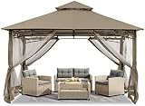 ABCCANOPY 3x3.6M Outdoor Gazebo with Netting Khaki Rustproof Steel Frame view 1