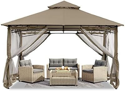 ABCCANOPY 3x3.6M Outdoor Gazebo with Netting Khaki Rustproof Steel Frame