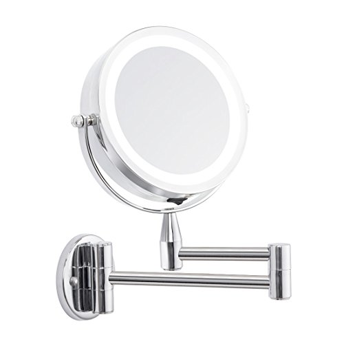 FIRMLOC Led Vanity Mirror Lighted 1X/5X Magnification Wall Mounted, Double Side, Adjustable, Rotating Function, Makeup Mirror, Powered by 4 x AAA Batteries (not Included)