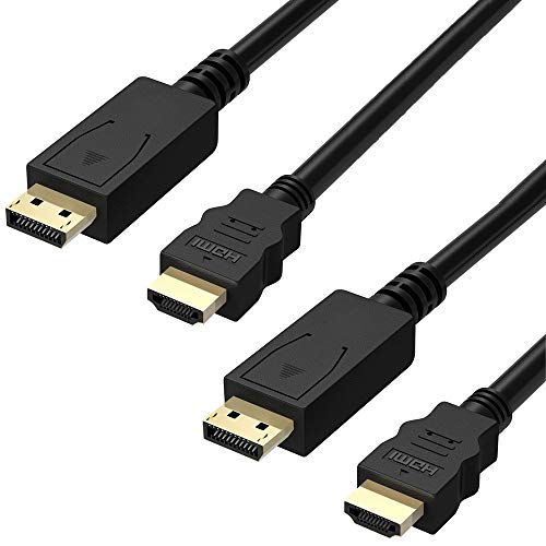 DP to HDMI Cable 6FT (2 Pack), Fosmon [UL Listed] Gold Plated Displayport to HDMI Cable 1080p Full HD for PCs to HDTV, Monitor, Projector with HDMI Port