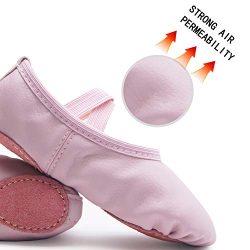 DIPUG Leather Ballet Shoes for Girls Full Sole Ballet Slippers Dance Shoes with No Drawstring for Toddler (11.5 Little Kid, Pink)