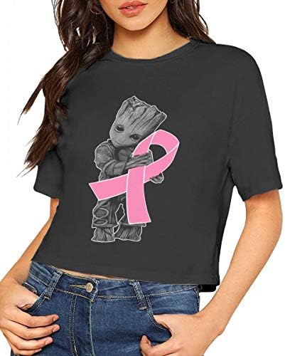 GFHGBGH Baby Groot Hug Breast Cancer Women's O-Neck Leak Navel Short Sleeve T-Shirt