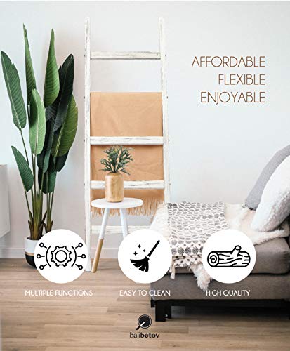 BALIBETOV Blanket Ladder-Decorative Wooden Blanket Rustic Ladder Bathroom Shelf- -Bathroom Decoration-Wooden Clothes Drying Rack-White Shelf-Ladder Bookshelf-Towel Rack Stand (Rustic White, 4)