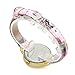 Top Plaza Womens Girls Fashion Cute Analog Quartz Wrist Watch Beautiful Cartoon Cat Pattern Gold Case Flowers Leather Strap Dress Watch - Pink