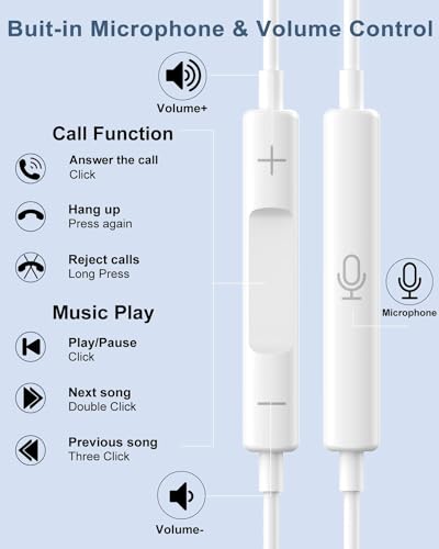 Bivvclaz Wired In-Ear Headphones Wired Earphones HiFi Stereo Noise Cancelling Headphones with Mic and Volume Control Compatible with iPhone 14 Pro Max/14 Plus/13 Pro/13/12/11/XR/XS/X/SE/7