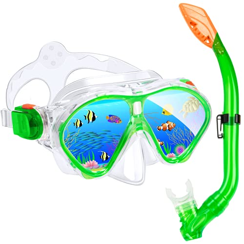 Karvipark Dry Snorkel Set, Anti-Fog Scuba Diving Mask, Panoramic Wide View Diving Goggle, Easy Breathing and Professional Snorkelling Gear for Adults (Noctilucent Green)