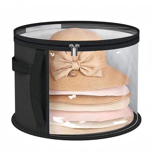 Hat Storage Boxes With Zip Lids For Women & Men, Large Hat Box Travel,Foldable Hat Boxes With Lids, Hat Rack For Closet Or Travel,Suitable For Various Types Of Hats,16.4 X10.4 Inch (B)
