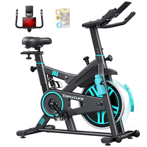 TOPUTURE Apartment Bike, LCD Display and APP Compatible, 100 Adjustable Resistance, Silent Indoor Bike with Damping System, Heart Rate, Capacity 160kg
