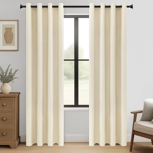 MRTREES Vorhang Blickdicht Gardinen Thermovorhang mit Ösen Verdunklungsvorhang Ösenschal Vorhänge Kurz Modern 240×140cm(H×B) Beige Creme 2er Set für W