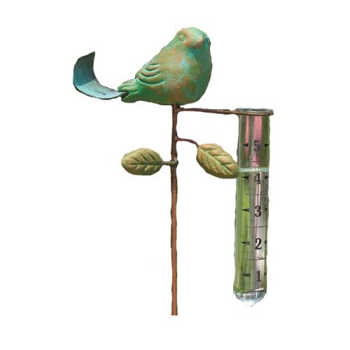 Ancient Graffiti Ceramic Teal Bird Rain Gauge