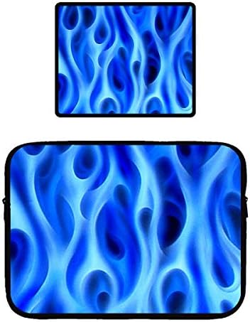 Water Repellent Tablet Sleeves Compatible for 13/15 inch Ultrabook/Chromebook Protective Tablet Vertical Bag + Non-Slip Rubber Mouse Mat Pad (Blue Flame Fire