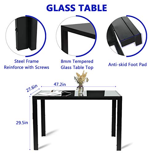 BAHOM Kitchen Dining Table for 4 Person, Rectangle Glass Top Dinner Desk for Large Family Breakfast