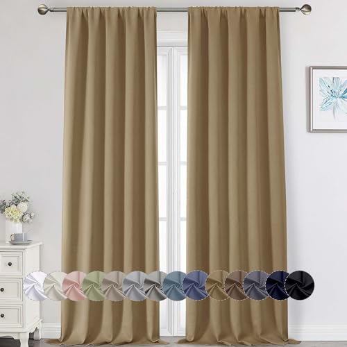WelvetBLK Long Taupe Blackout Curtains