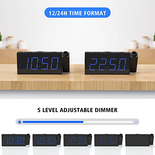 Mesqool Projection Alarm Clock, Loud Vibrating Alarm Clock for Heavy