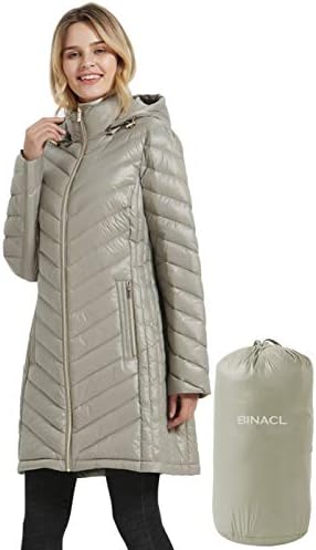 BINACL Women's Down Coat,Winter Packable Lightweight Hooded Long Down Puffer Jacket,5 Color S-XL