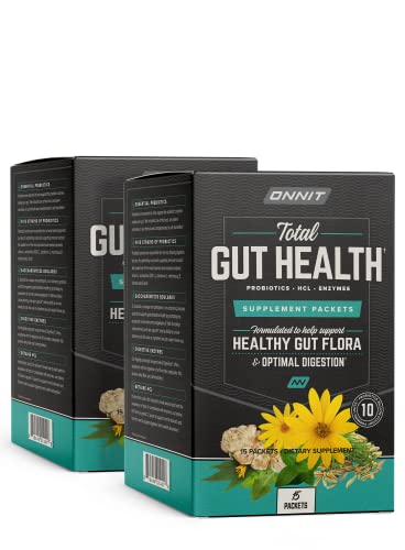 ONNIT Total Gut Health Daily Digestive Support, Complete Digestion Supplement for Women and Men with 7 Strains of Probiotics, Prebiotics, Enzymes and Betaine HCL, 2 Pack (30 Pckt Total Count)