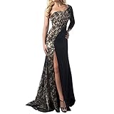 Sue&Joe Women's Prom Gowns One Shoulder Lace Long Sleeve Mermaid Slit Maxi Dress