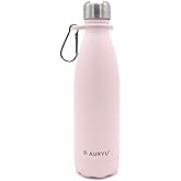 Auryu Triple-Walled Insulated Stainless Steel Water Bottle with Bonus Handle, 17oz, Drinks Cold for 24h & Hot for 12h, Leak Proof, Pink