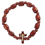 Rosary Decade Beaded Stretchable Bracelet - Cherry Wood - Made in Brazil