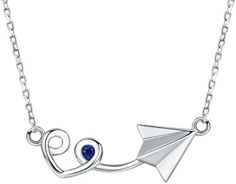 925 Sterling Silver Necklace Paper Plane with Heart Pendant Clavicle Chain Fashion Temperament Jewellery,Silver