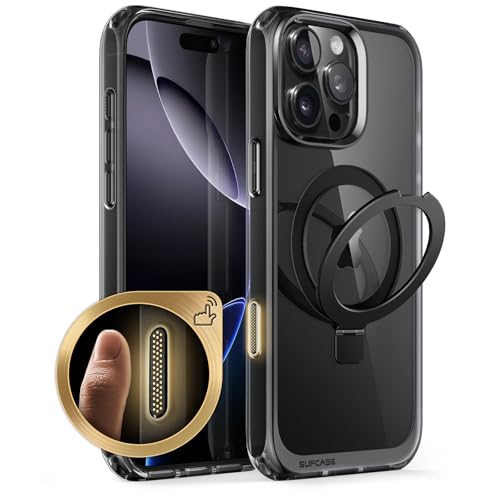 SUPCASE für iPhone 16 Pro Max Hülle 6.9'' mit Ringständer, Kompatibel mit MagSafe Slim Handyhülle Dünn Case Durchsichtig Schutzhülle Backcover [UB Mag Stand] für iPhone 16 Pro Max (FSchwarz)