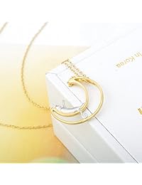 Meow Star - Collar con colgante de gato y luna de plata de ley chapada en oro de 14 quilates para mujer