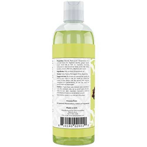 Beauty Aura Pure Grapeseed Oil (16 Fl Oz) Sensitive care for Healthy