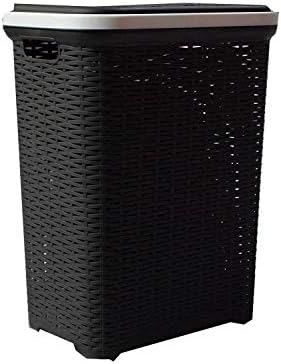 BAGY Polyset Laundry Basket with Lid for Clothes, Big Size for Home, 17.5" X 13" X 22" Inches (Black)