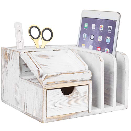 MyGift Whitewashed Wood Office Supplies and Pen Organizer for Desk with