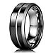 King Will Classic Mens 8mm Black Mens Tungsten Ring Wedding Band Grooved Center Polished Wedding Band