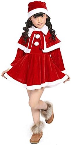 Kids Toddler Girls Christmas Costume Santa Dresses +Shawl+Hat 3pcs Outfit Clothes