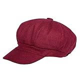 Vbiger Men and Women's Woolen Fedora Newboys Hat (Wine Red)