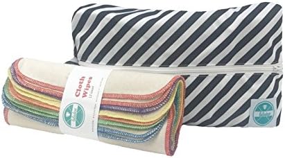 Luludew Reusable Wipe Bag Set for Cloth Diapering – Printed Travel Bag with 1-Ply Wipes (12 Pack, Chip)