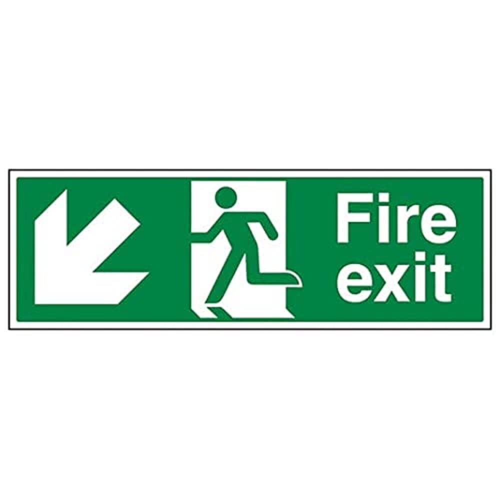 V Safety Fire Exit - Fire Exit Arrow Down Left - 600 x 200 mm Safety Sign — image 1