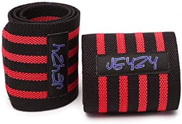 Wrist Wraps Professional Quality Wrist Straps Support Braces by Jeyzy - 20"(Pair) for Men&amp;Women,Strength Wraps for Bodybuilding,Powerlifting,Weight Lifting,Xfit,Cross Training (Black-Red, 20")