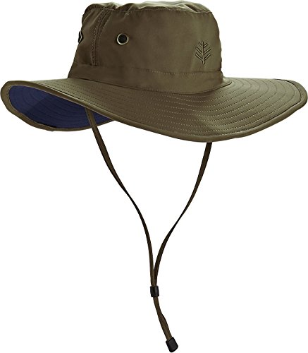 Coolibar UPF 50+ Men's Shapeable Wide Brim Hat - Sun Protective (Large/X-Large - Khaki/Navy)