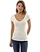 PattyBoutik Women Crochet Lace Back V Neck Cap Sleeve Blouse (Off-White Small)