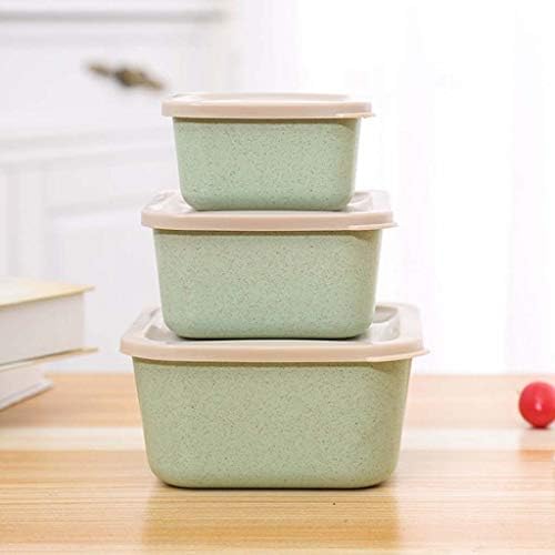 Onegirl Triple Microwave Lunch Container Box (Large+Middle+Small),Environmental Wheat Fiber Lunch Box,Student Lunch Box Picnic Food Fruit Container Storage Box For Kids Adult (Green)