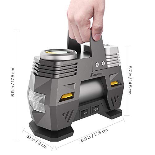 Foxnovo Air Compressor Pump, Digital Tire Inflator 150 PSI DC 12V Low Noise Tire Air Compressor Portable with Larger Air Flow 35L/Min, LED Light, Overheat Protection, Extra Nozzle Adaptors and Fuse - Thumbnail 7