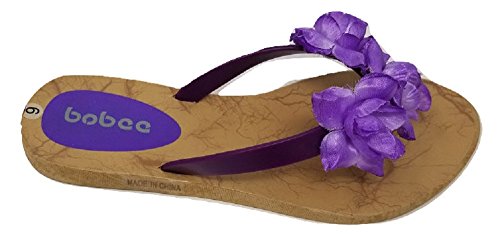 Women's Hawaiian Floral Strap Summer Beach Thong Flip Flops Slippers Sandals (9, Purple) - Thumbnail 2