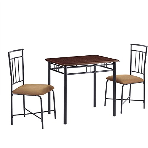 Compact And Stylish 3-Piece Dining Set, Padded Seats for Extra Comfort, Table with an Easy to Clean Deep Walnut Wood Top, Sturdy and Long Lasting Solid Wood And Metal Construction, Walnut Finish