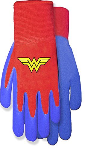 MidWest DCW100TH8 Wonder Woman Garden Toddler Gripper Gloves, Red Knit Liner/Blue Coating