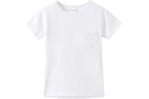 Noomelfish Girls Short Sleeve Heart Pocket T-Shirts Casual Cotton Tee Tops Blouse (5-12 Years)
