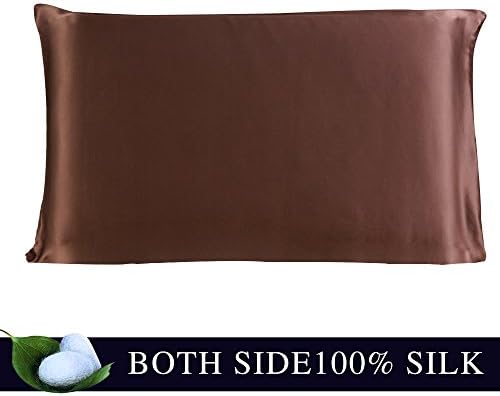 JULY SHEEP-King Size Pure Silk Pillowcase,Natural 100% Mulberry Silk,19 Momme, 600 Thread Count for Hair&Facial Beauty with Hidden Zipper-Brown King(20 x 36 inches)